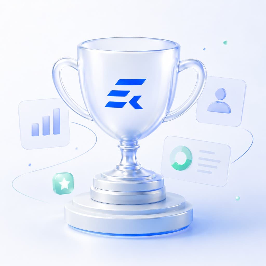 EkIdea funding pools trophy illustration with abstract analytics motifs